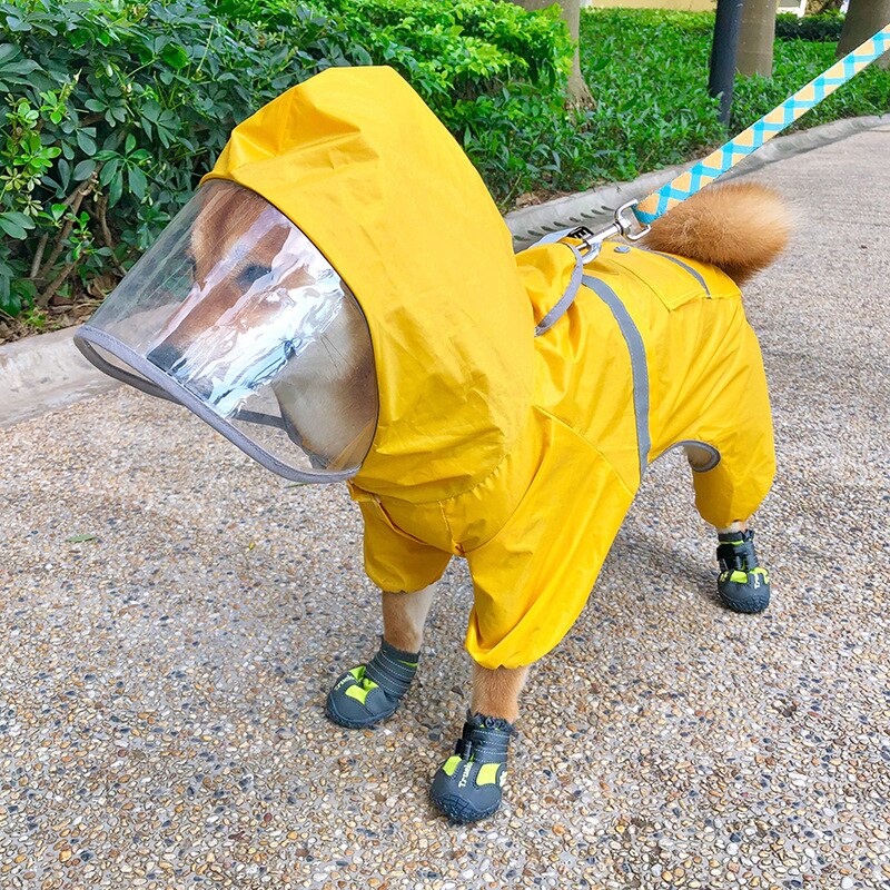 Gul hund regnfrakke fire fod vandtæt kæledyrsforsyning tøj / bichon hund schnauzer shiba inu regnfrakke alt inklusive: S