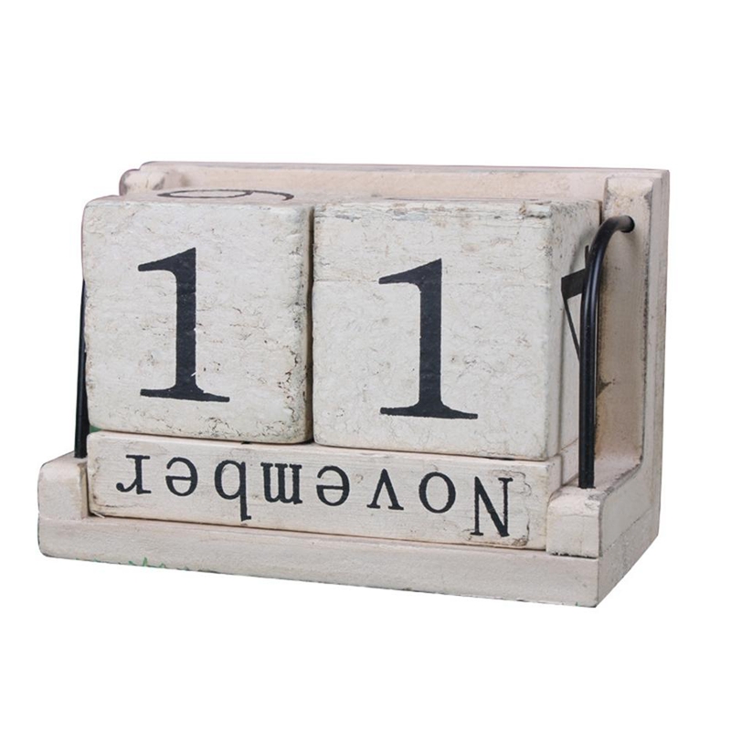 Wooden Perpetual Calendar learning countdown Retro Rustic Living Room Decoration Diy Yearly Planner Calendar: White1