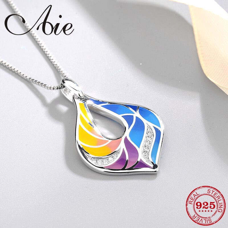 Bricolage goutte d'eau forme 925 en argent Sterling clair CZ émail coloré collier fin pendentif bijoux de fête
