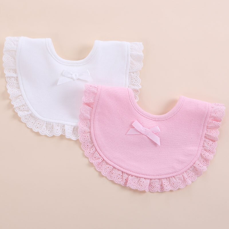 Slabbers 100% Katoen Kant Boog Roze En Wit Bib Baby Meisjes Leuke Bib Baby