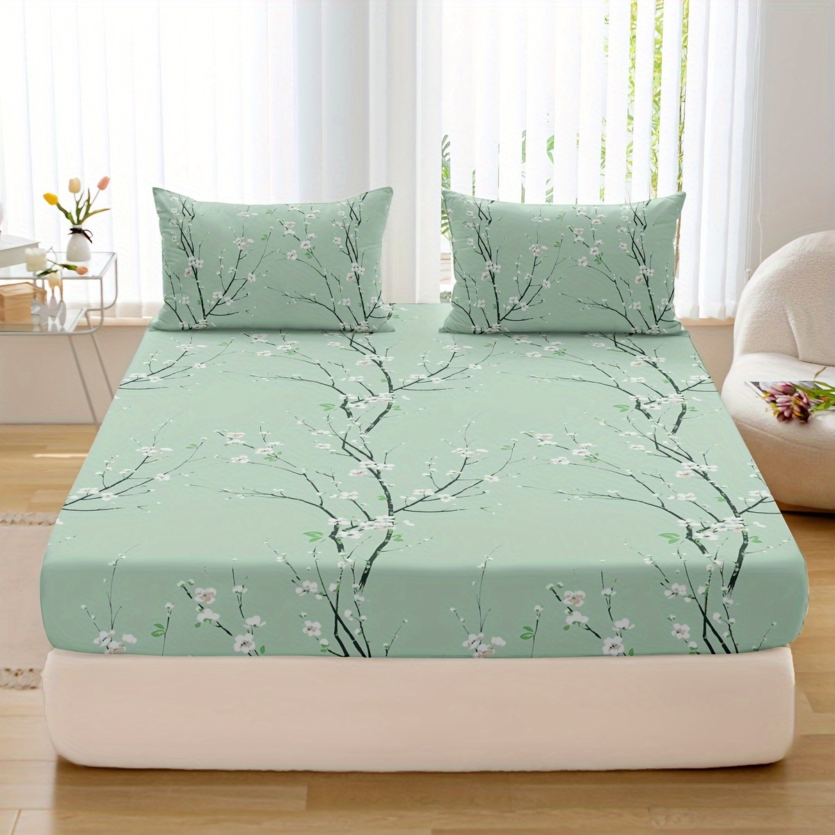 Juego de sábanas ajustadas con estampado de 3 piezas, (1 sábana bajera + 2 fundas de almohada, sin núcleo)