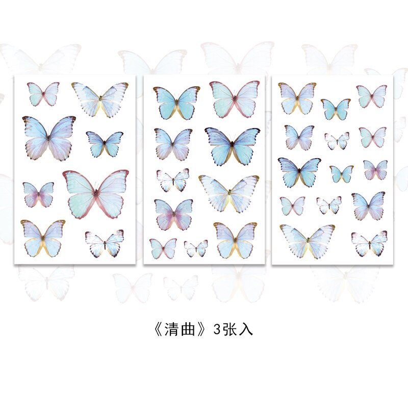 3 pcs Beautiful Butterfly Stickers Adhesive Diy Transparent Stickers Decor Srapbooking Diary Ablum Decorative Stickers: 3