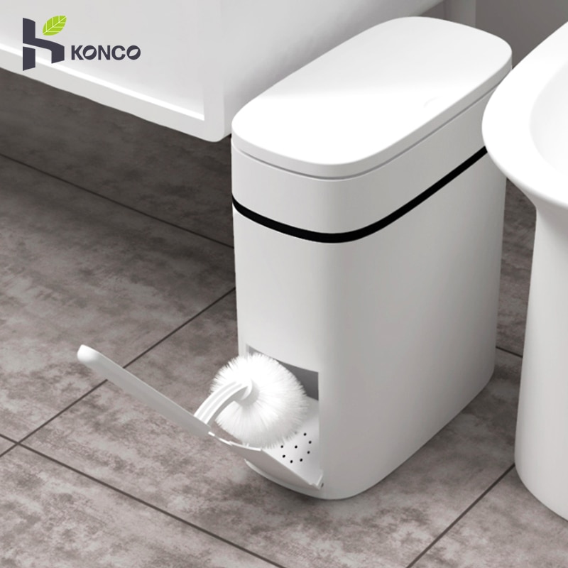 Konco Poubelle et Brosse De Toilette Ensemble, Poubelles Brosse Wc Poubelle Seau et Brosse De Toilette avec Set De Support Pour salle de bain