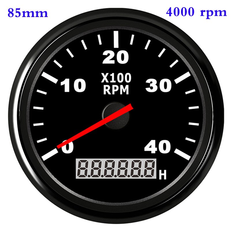 6000 8000 Rpm Tachometer Tacho Meter Gauge Hourmeter 12V/24V 85mm Toerenteller 12v Hour Meter Sensor For Marine Boat Car Truck: 4000 rpm BN