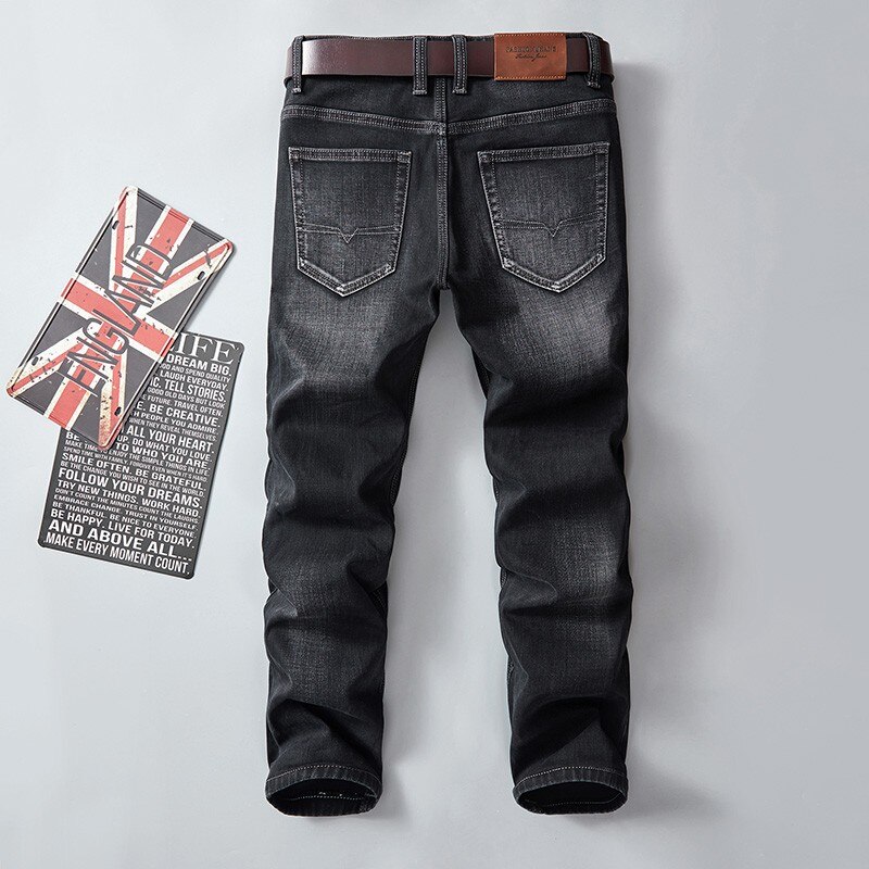 Herfst klassieke stijl zwarte stretch jeans heren business casual katoenen slim-fit denim broek heren merk broeken
