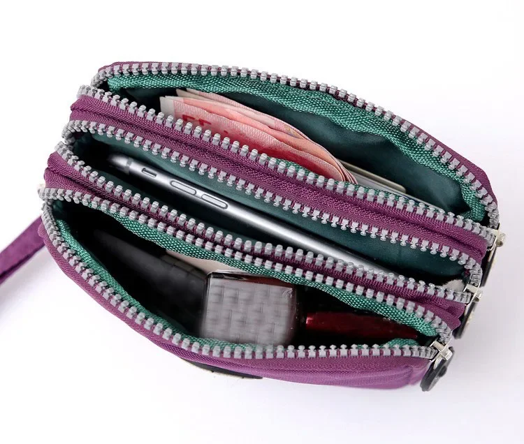 Cartera portátil con tres cremalleras para mujer, Mini bolso de gran capacidad, bolso de maquillaje, monedero, novedad