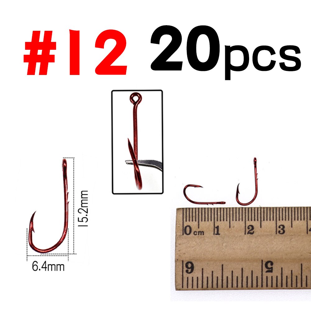 Elllv 20PCS Red Baitholder Fishing Hook Offset Narrow Bait Hook #14 - 5/0 Double Barbs High Carbon Steel Fish Hooks: 20pcs size 12