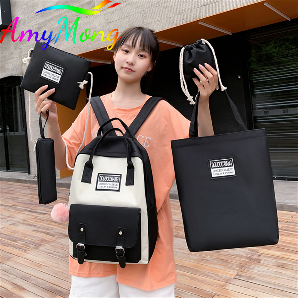 Sac d'école Canva pour adolescentes, 5 pièces, nouvelle tendance, sac à dos de voyage pour étudiantes, sac à bandoulière, String