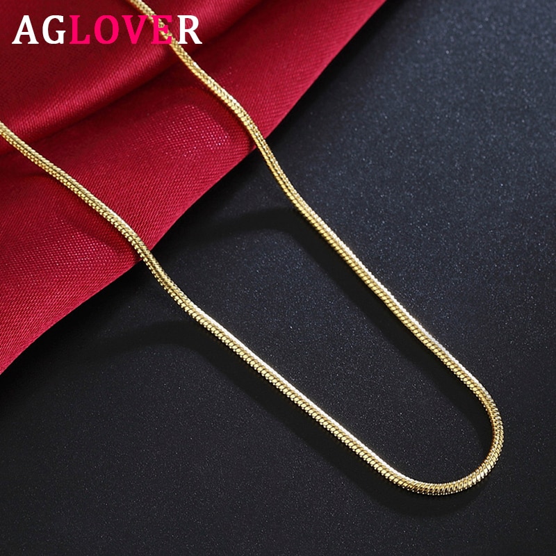 AGLOVER-collar de cadena de serpiente para mujer y hombre, de Plata de Ley 925, 16/18/20/22/24/26/28/30 pulgadas, 2MM de largo, joyería de boda