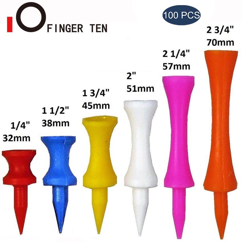 100 Pcs Training Golf Tees Plastic for Driver 32mm 39mm 45mm 51mm 58mm 70mm Long Castle Tee Unbreakable Tool: Mixed Size 100Pcs