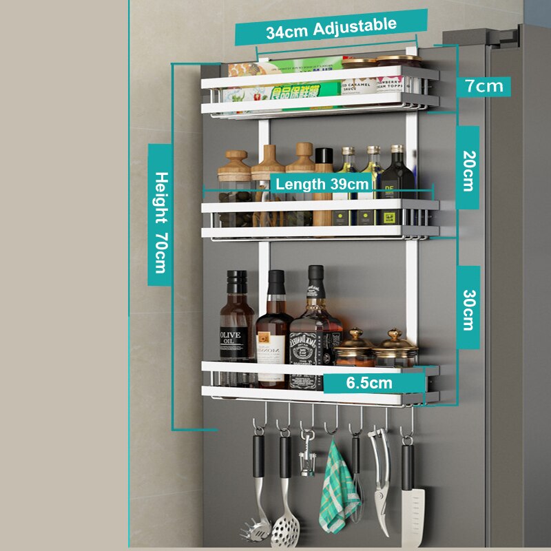Refrigerator Side Storage Rack Shelf Cupboard Organizer Kitchen Basket Cabinet Space Saving Refrigerator Hanging Storage Rack: BBC Silver