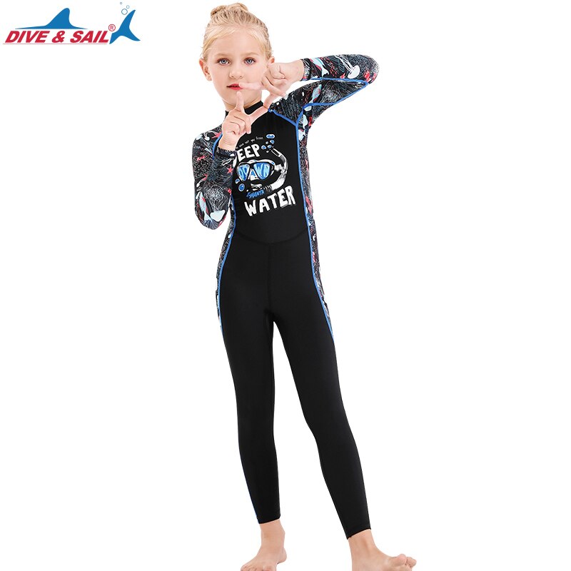 Unisex Children Kids Diving Wetsuit Boys Girls Long Sleeve Jumpsuit Breathable Underwater Surfing Wetsuit One-piece Swimwear: Black / S