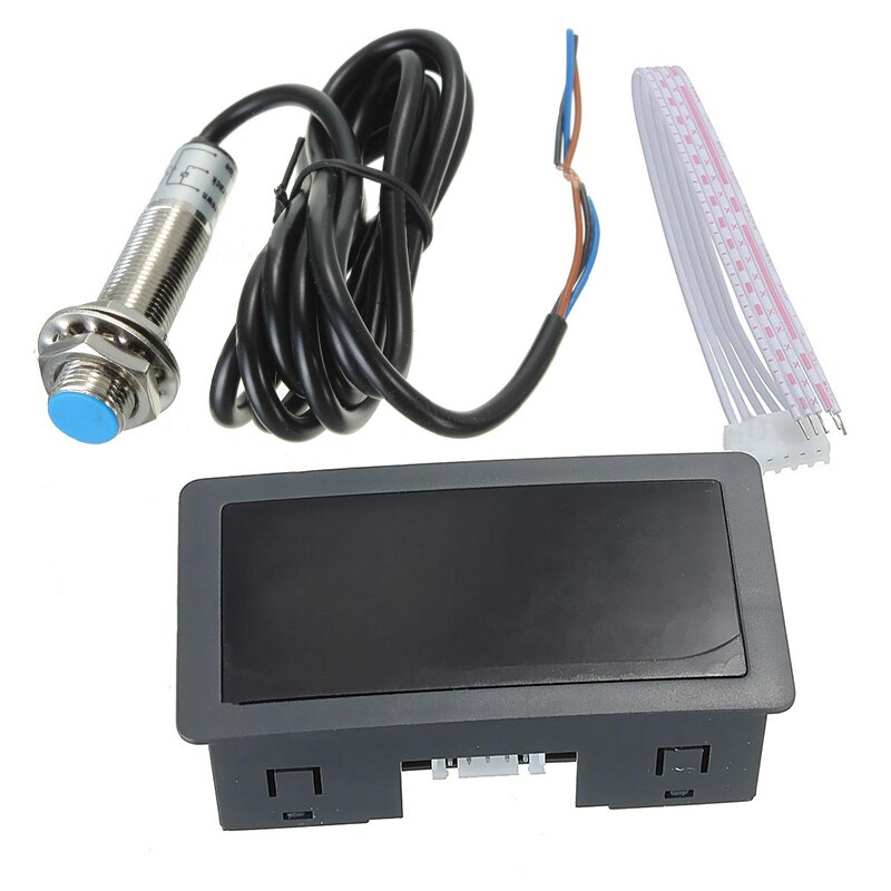 Digitale Motor Toerenteller 4-cijferig LED Display Groen 10-9999 RPM DC 8-24V met Hall Sensor Inclusief Magneet en Kabel