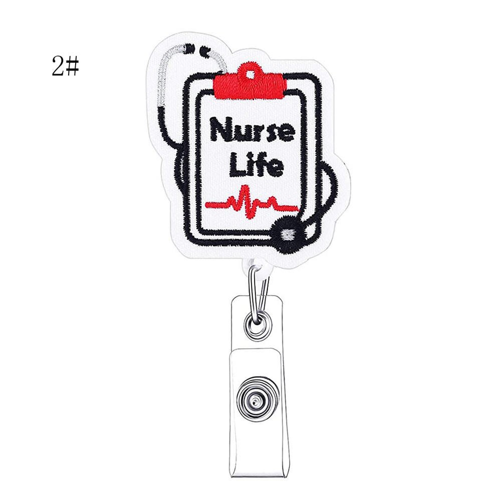 1PCS Cute Retractable Nurse Badge Reel Clip Badge Holder Students Doctor ID Card Holder Kawaii Needle Organ Heart Pattern: G