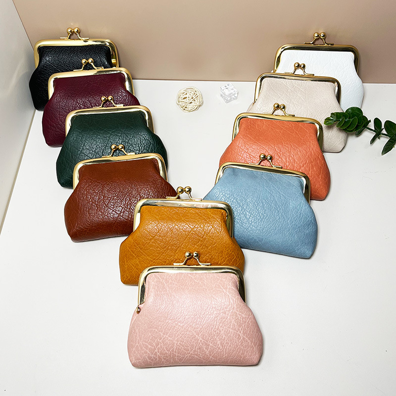 Women's Coin Purse Oil Wax Leather Wallet Buckle Mini Wallet Coin Bag Lipstick Storage Bag Ladies Clutch Bag Case