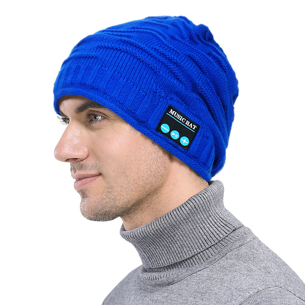 Nyligen stickad mössa med bluetooth-mössa trådlös smart headsethögtalare med varm keps med mikrofon  s66: Blå