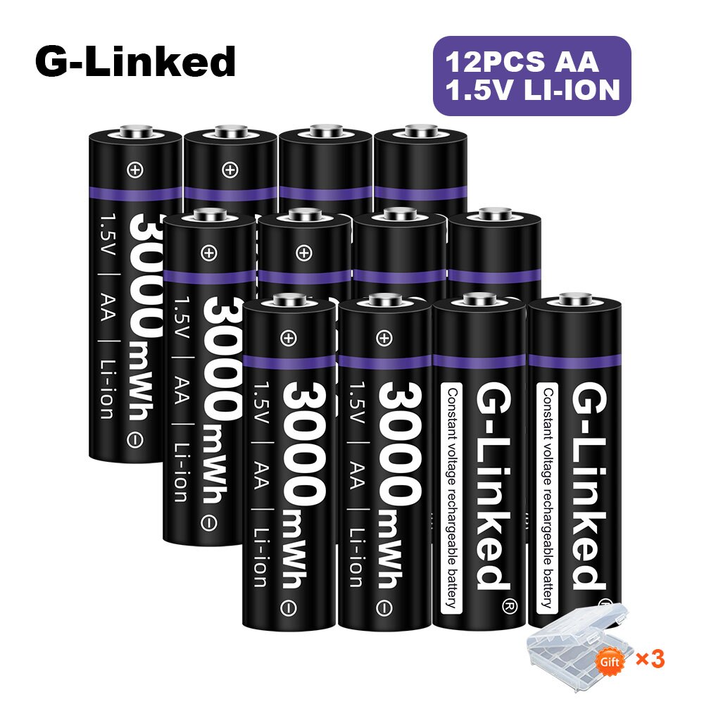 2-16pcs 1.5v AA Rechargeable Battery 3000mWh Li-ion Lithium Liion Li ion 1.5 Volt AA 2A Batteries for Toys Camera Flashlight: 12pcs aa