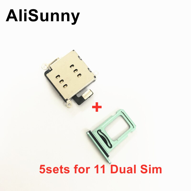 Alisunny 5Sets Voor Iphone 11 Xr Dual Sim Kaartlezer Connector Flex Kabel + Sim Card Tray Slot Houder vervangende Onderdelen