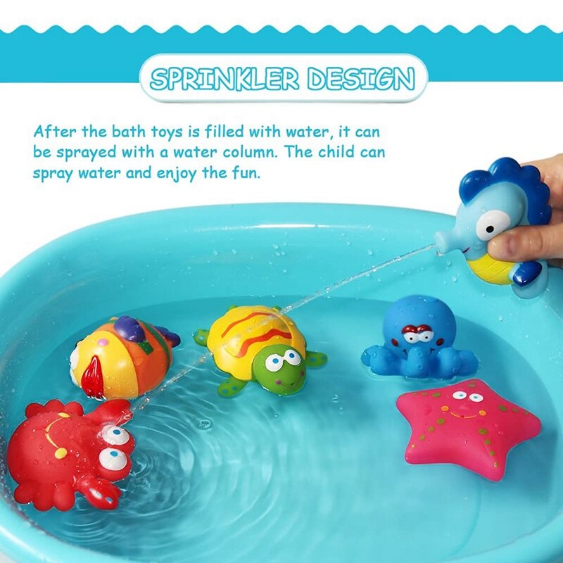 6Pc Bath Toys Floating Bath Toys Sea Creature Soft Bath Time Toys Preschool Animal Bathtub Toys for Toddlers
