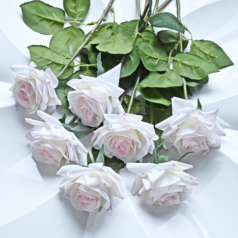 7 Uds. De rosas artificiales, flores de seda de tacto Real para el hogar, mesa de boda, ramo, decoración de: Gris claro