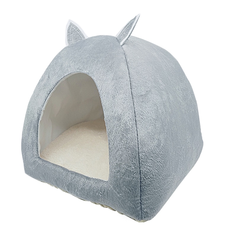 Pet Dog Bed Indoor Kitten House Warm Small for cats Dogs Nest Collapsible Dog Cave Sleeping Plush Mats Soft Dog House: Gray / L 43cm 43cm 46cm