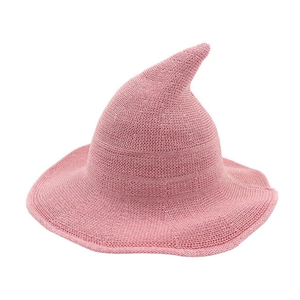 Hat Female Korean Version Of The Witch Hat Spire Big Hat Cotton Yarn Knit Witch Hat Hat Foldable Basin Hat Fisherman Hat: PINK