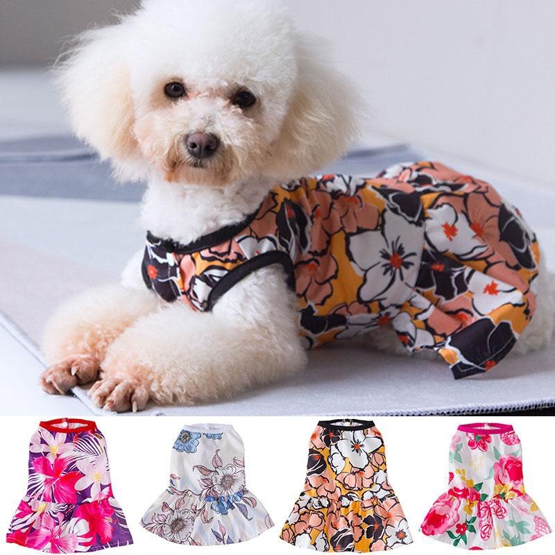 Robe d'été pour animaux de compagnie, imprimé de fleurs, Costume de voyage pour chien et chat, vêtements pour animaux de compagnie