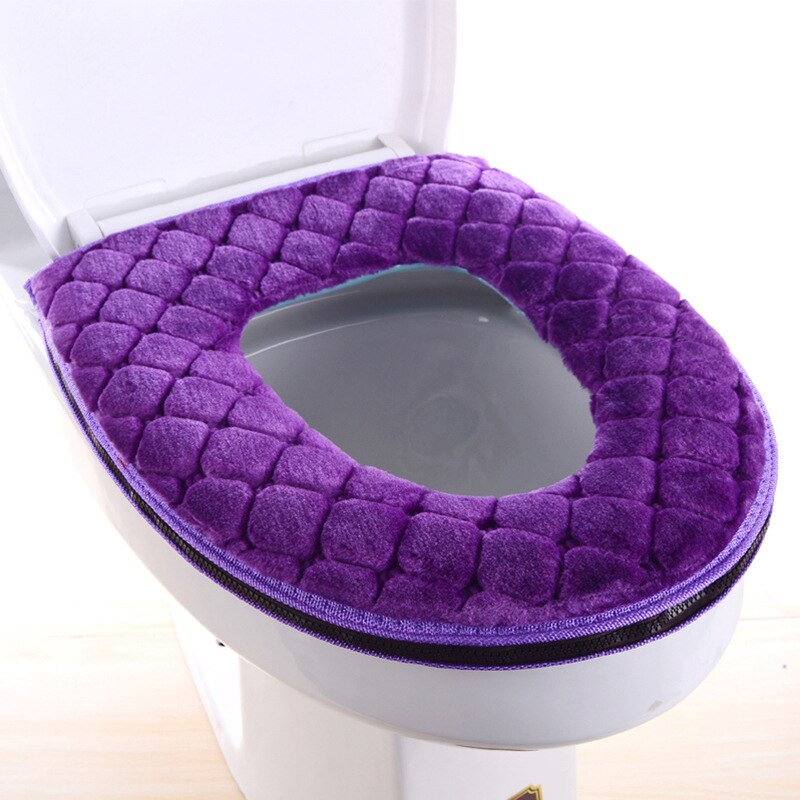 Universal Warm Soft Washable Toilet Plush Seat Cover Pad Soft Zipper Household Bathroom Waterproof Mat Seat Toilet Accessories: B