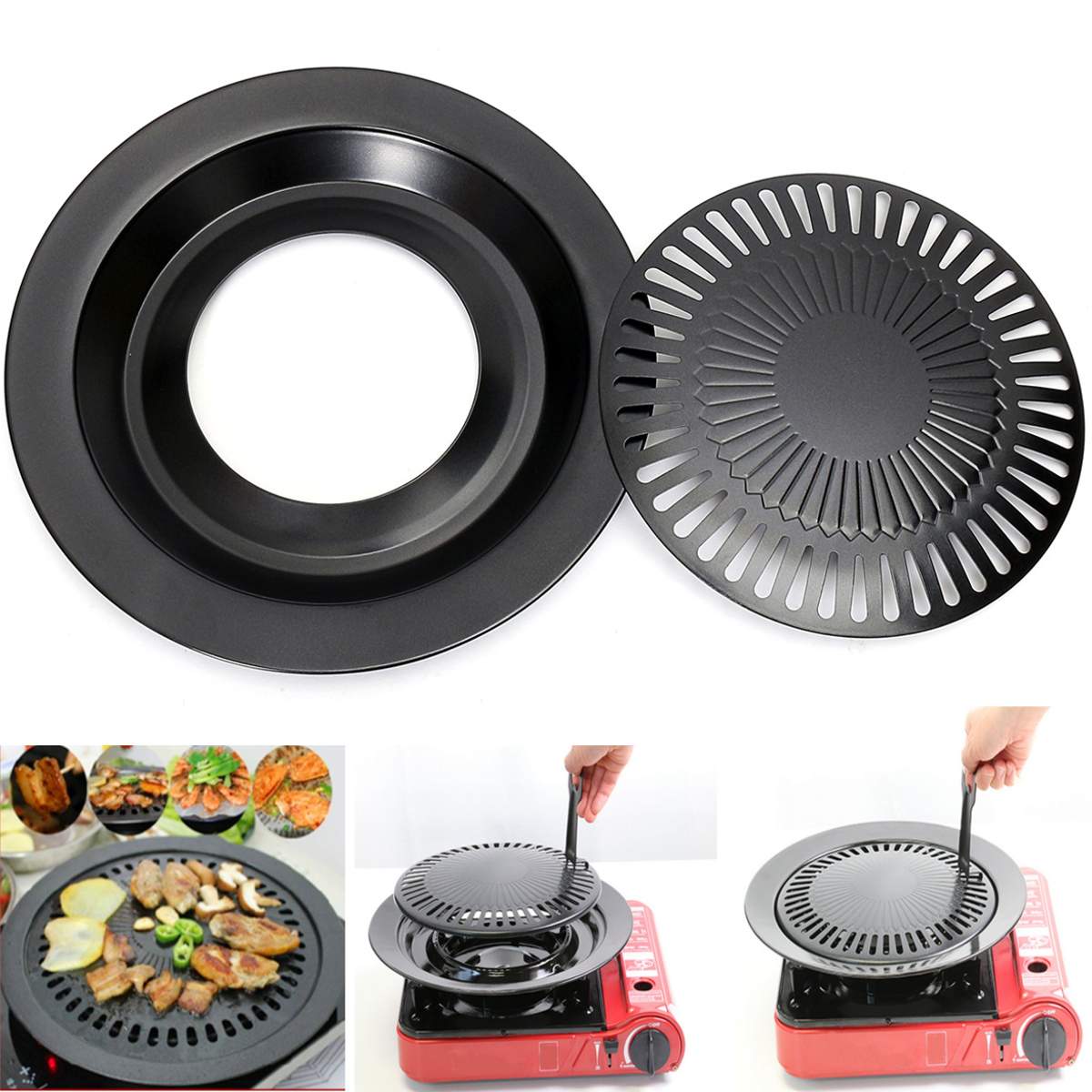 Runde Grillpfanne für Barbecue - Antihaftbeschichtet, Kohlenstoffstahl BBQ Grills - Leicht zu Reinigen & Montieren