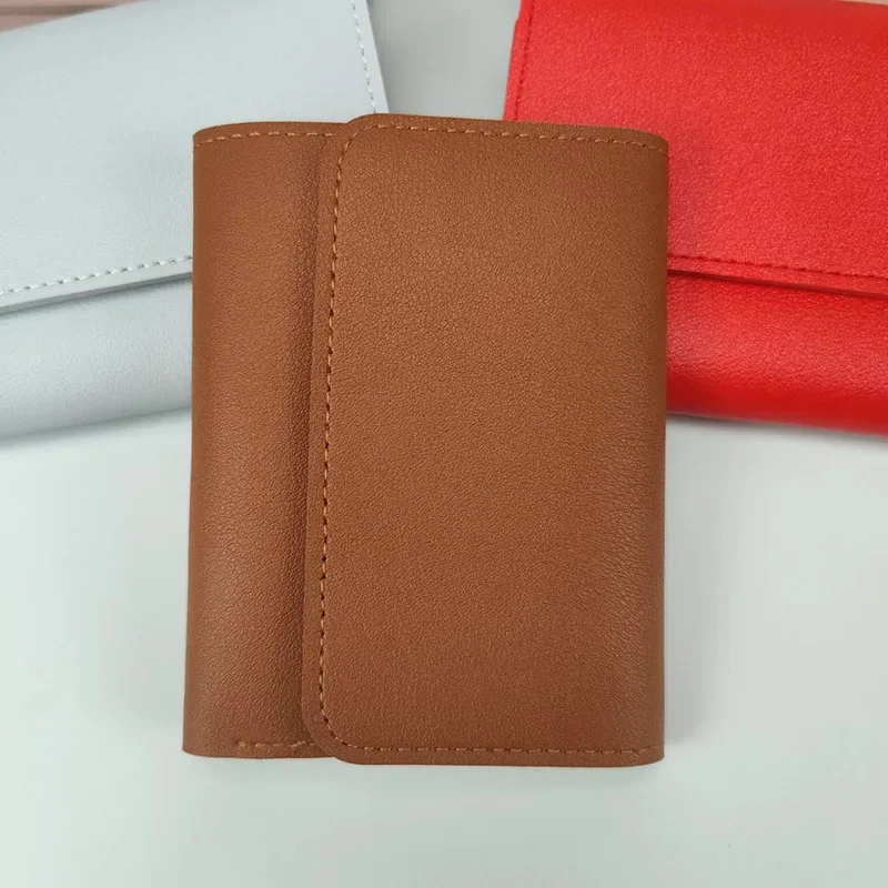 Carteras bonitas para mujer, pequeño bolso con cerrojo multitarjeta, Mini bolsa a la , Simple, tres pliegues, Clip corto, cartera portátil para mujer, monederos: Café