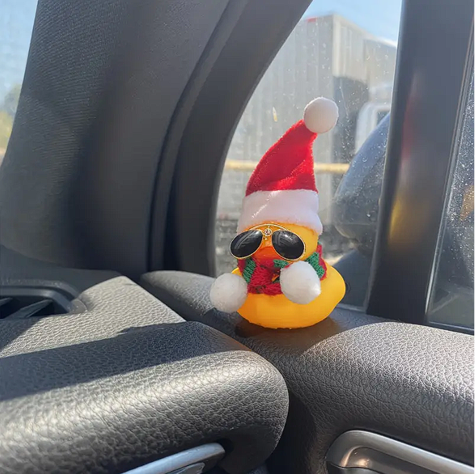 Auto rubberen eend, gele eend decoratie dashboard met zonnehoed zwemring ketting: Oranje