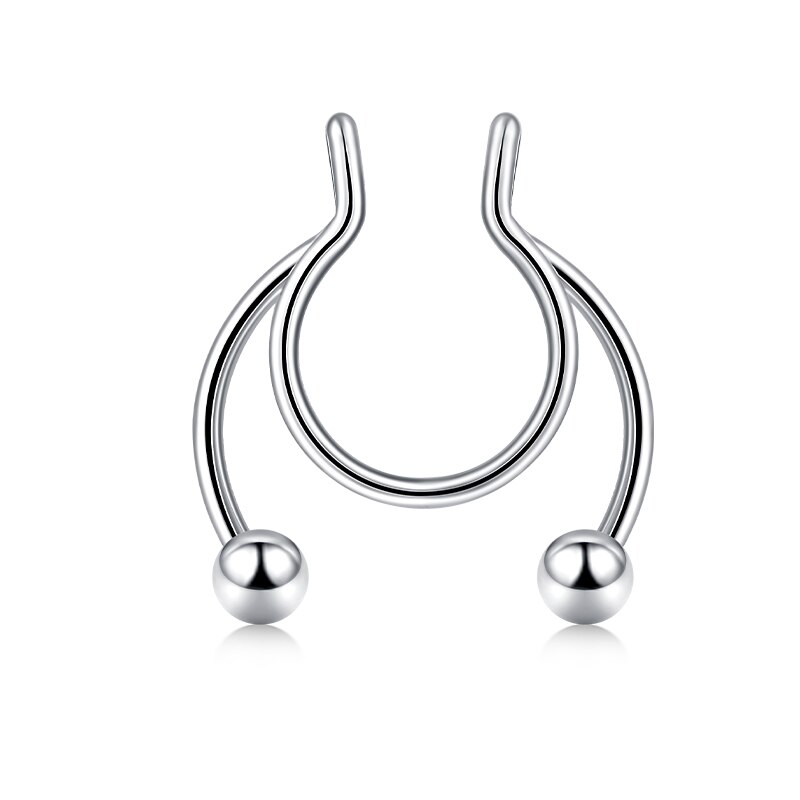 18G Faux Septum nez cerceau anneaux en acier inoxydable fausse lèvre oreille nez Septum anneau Non Piercing pince sur nez cerceau anneaux Piercing du corps: Immitation de rhodium plaqué