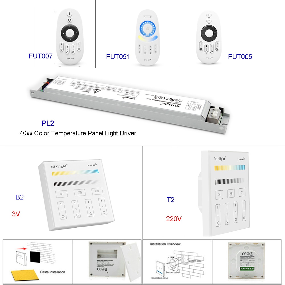 Pl2 40w farvetemperatur led panel lys driver 220v miboxer 2.4g cct smart panel fjernbetjening  b2/t2/ fut 091/ fut 006/ fut 007
