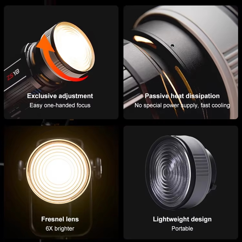 ZSYB 5X Fresnel Lens for Bowens Mount LED Photography Light for ZSYB Y500S Y500D Y300S Y300D Video Light Accessory