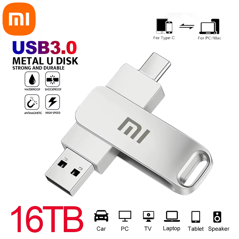 Xiaomi 16TB Flash Drive USB 3.0 Super High Speed Transfer Metal Mini U Disk Pen Drive Type C Memory Waterproof Disk SSD U Drive