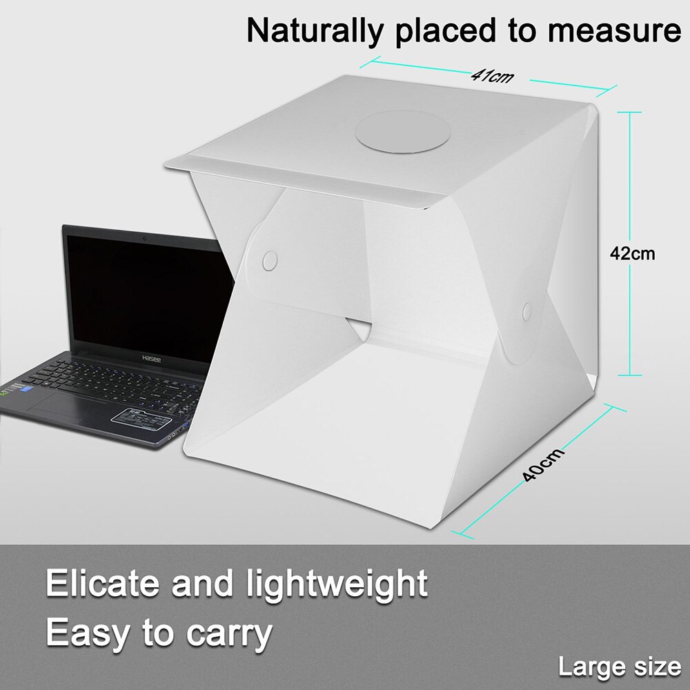 Cadiso 40cm photobox 2 led folding hvid lightbox fotografering belysning kit fotostudio softbox justerbar lysstyrke lysboks