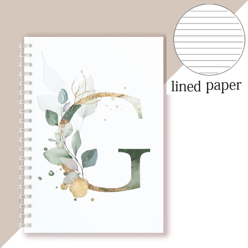 Lined Page Spiral Notebook Initial Alphabet Letters Note Book Writing Pads Majuscule Letter With Flower Personality Name: green