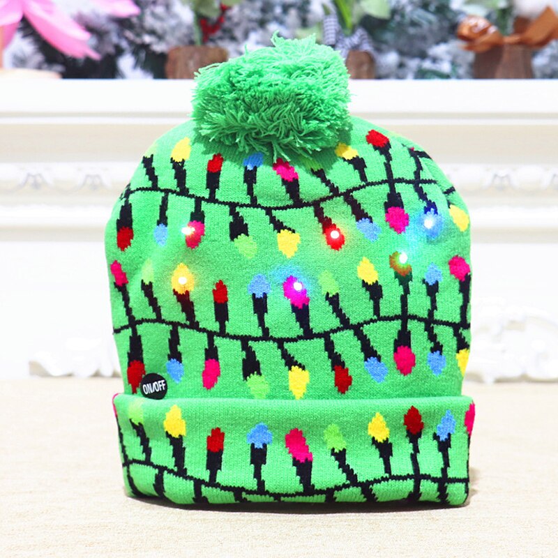 2022Christmas Hats Sweater Elk Knitted Beanie Hat With LED Light Up Cartoon Patteren Christmas Year Decoration navidad: H