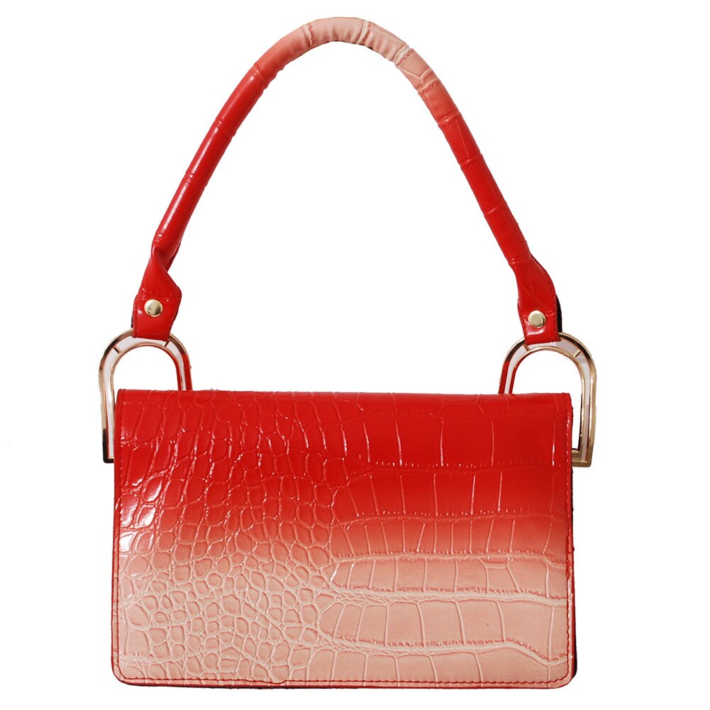 Mode Gradiënt Kleur Alligator Patroon Schoudertas Vrouwen Pu Lederen Onderarm Casual Dames Flap Portemonnee Top-Handvat Handtas: Rood