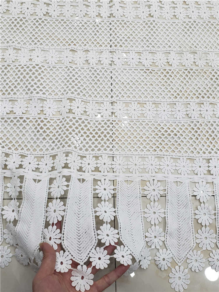 Tela de encaje de guipur de grado clásico para vestido de boda, tejido suave bordado, cordón africano, color blanco puro, amigable con la piel, última NN957-k