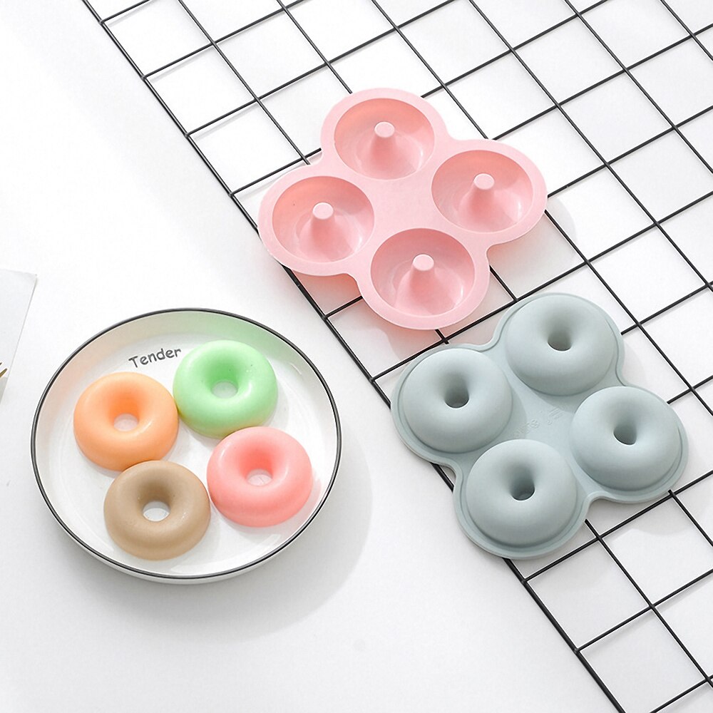Diy 4 hulrum donut silikone form bagels muffins donuts maker non-stick wienerbrød chokolade kage dessert bradepande bagværk