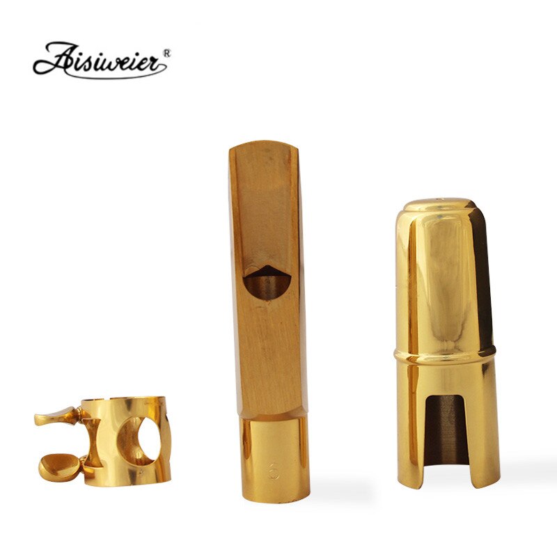 Aisiweier Tenor Soprano Alto Saxophone Metal Mouthpiece Gold Lacquer Mouthpiece Sax Mouth Pieces 56789