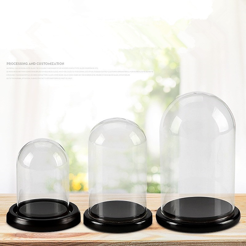 Diameter = 10cm stor storlek svart basglas kupol heminredning glasskydd vän bröllopsdekoration