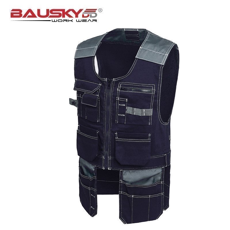 Bauskydd workwear 208 dark blue safety working clothes work vest multi tool pockets grey mens work clothes