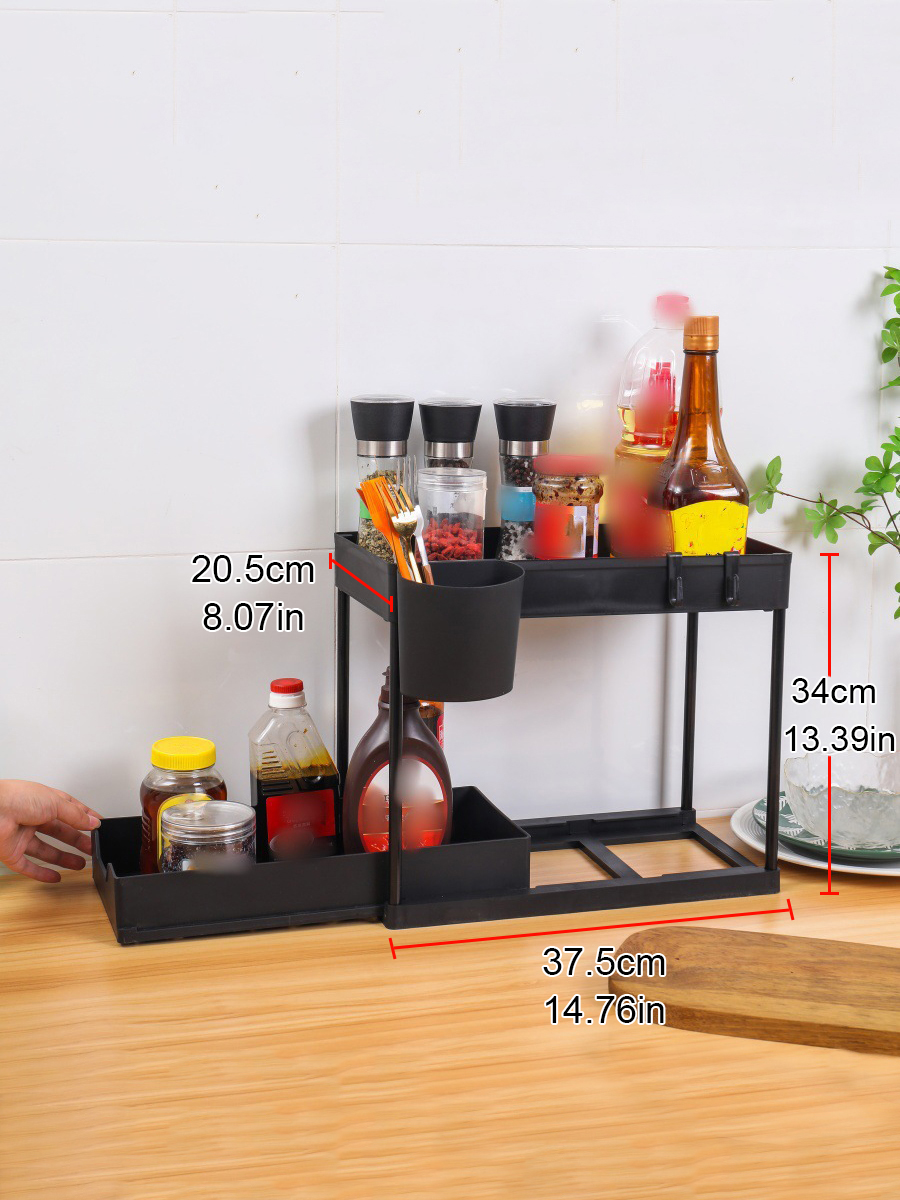 2 Tier Pull Out Organizer Under Sink for Kitchen Spices Bathroom Cosmetics Living Room Table Storage Cabinet: light green