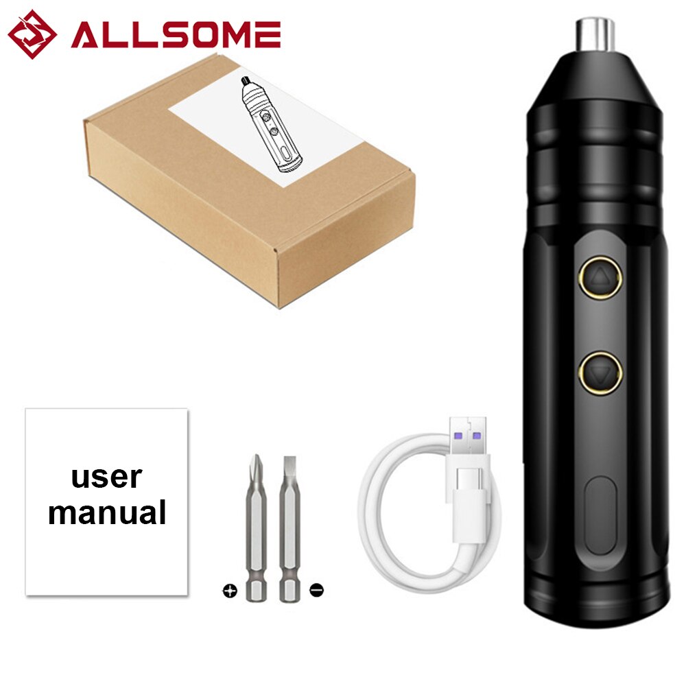 ALLSOME-Mini destornillador eléctrico inalámbrico de 4V, conjunto de herramientas eléctricas portátiles, destornillador eléctrico multifuncional recargable de bajo ruido