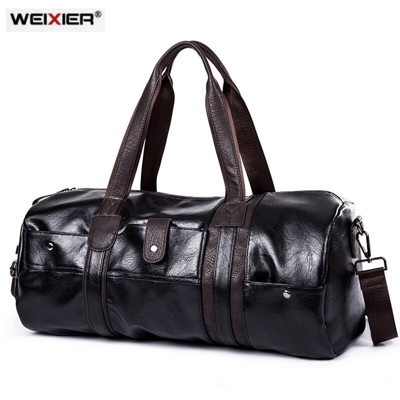 Sac de Sport cylindrique en cuir Pu souple pour hommes, sac de Sport, de Yoga, de voyage, à bandoulière, noir, marron