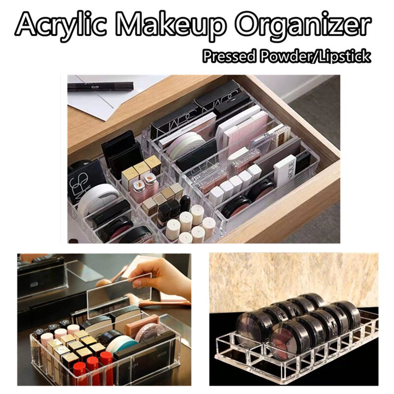8 gratki akrylowy puder prasowany Organizer szminka regał magazynowy witryna na kosmetyki robić makijażu skrzynka uchwyt na błyszczyk wiele rozmiarów opcjonalnie