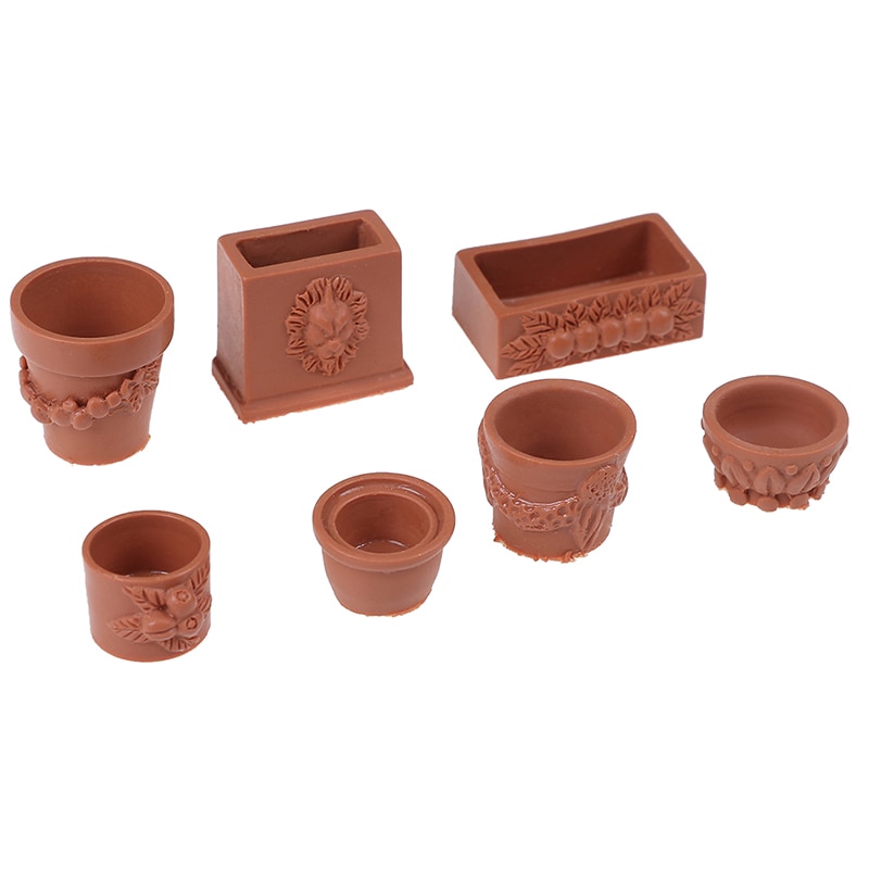 7pcs/set Resin Flowerpot Bonsai Pots Mini Garden Plant Pot Home/Office/Garden Decoration Supplies Doll House Accessories