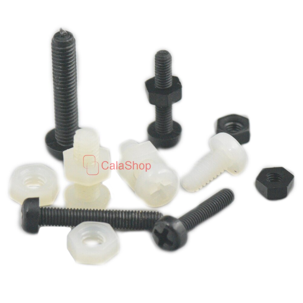 50 st/lot  m4 fästelement plast nylon rund panna phillips skruv med muttrar diy vit svart